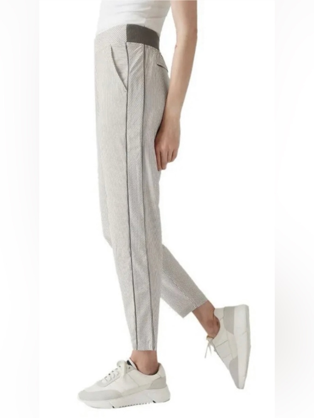 Athleta Brooklyn Ankle Pants Side Stripe Gray White Track Joggers Women’s Sz 10